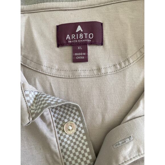 ARI8TO Aristo Eighteen‎ Beige White Collared Golf Shirt Sz XL - Picture 5 of 9